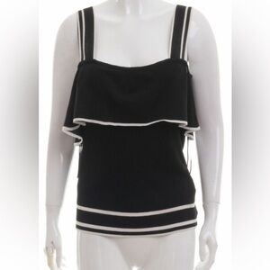 Zara knit-S-black& white- knit, frill lay over the chest, wide strap,tank top.